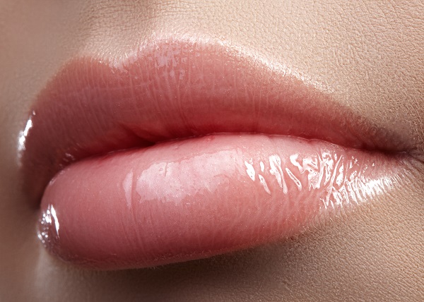 Close up of woman's face with full lips