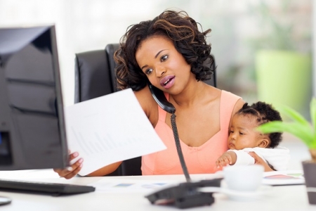 busy mom frustrated with debt collection phone call